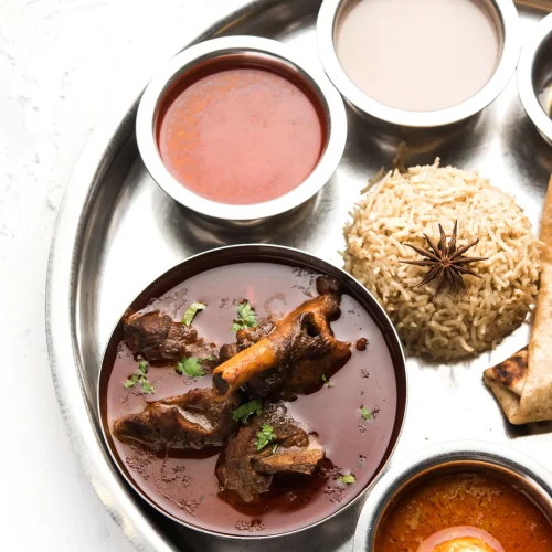 motton-thali-gosht-lamb-platter-is-indian-asian-non-veg-lunch-dinner-menu-consists-meat-egg-curry-with-chapati-rice-salad-sweet-gulab-jamun (2)